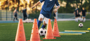 youth soccer player dribble drill